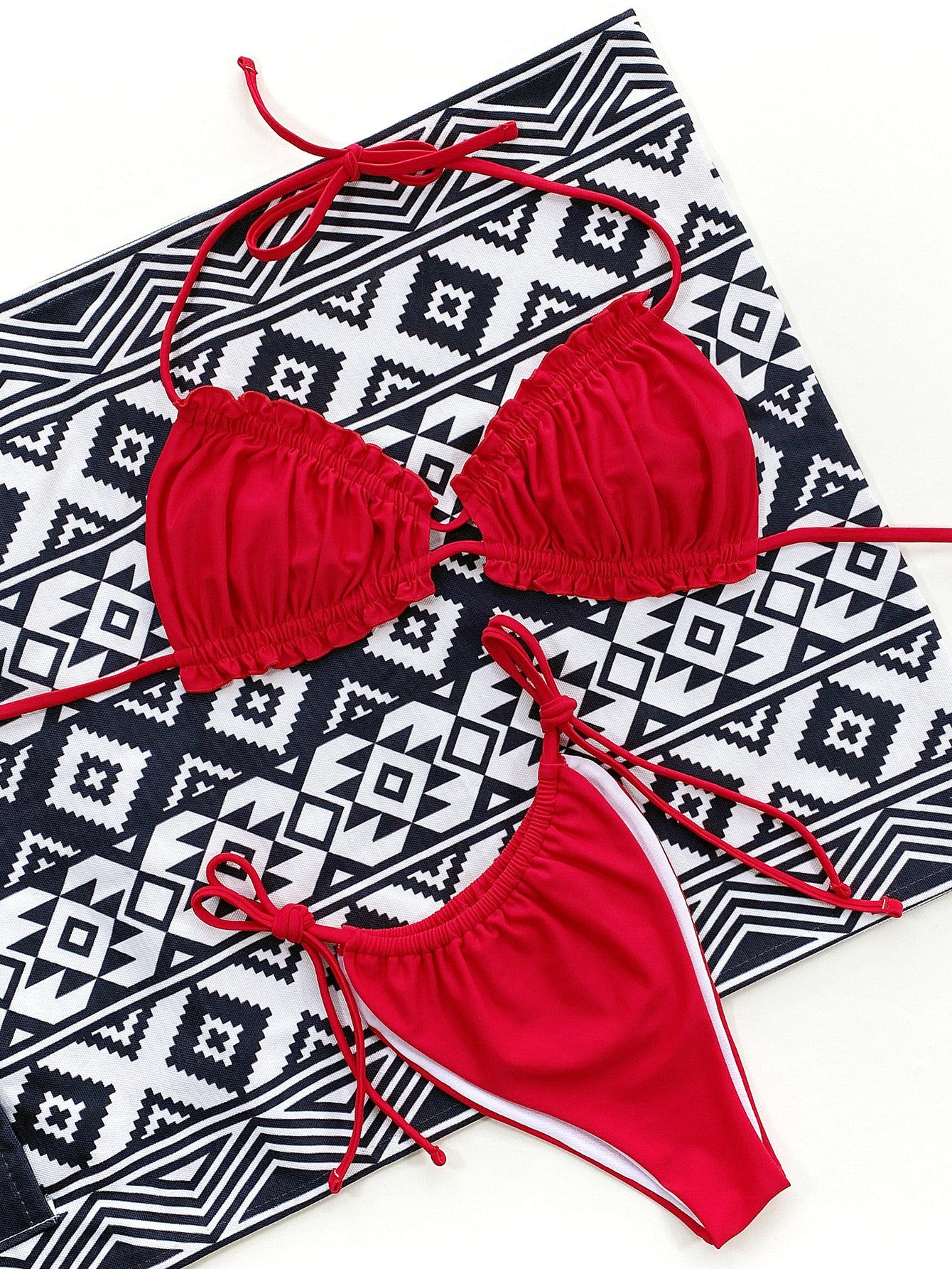 Frill Trill Halter Neck Bikini Set Trendsi Frill Trill Halter Neck Bikini Set Trendsi