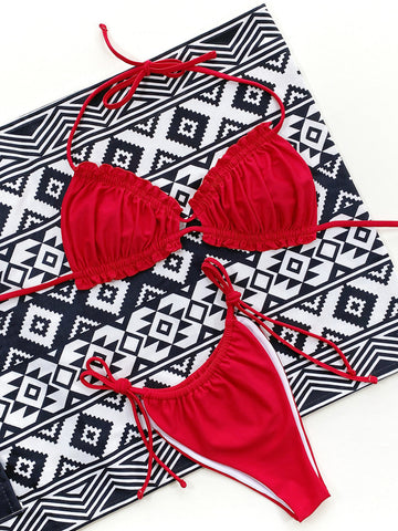 Frill Trill Halter Neck Bikini Set Trendsi Frill Trill Halter Neck Bikini Set Trendsi