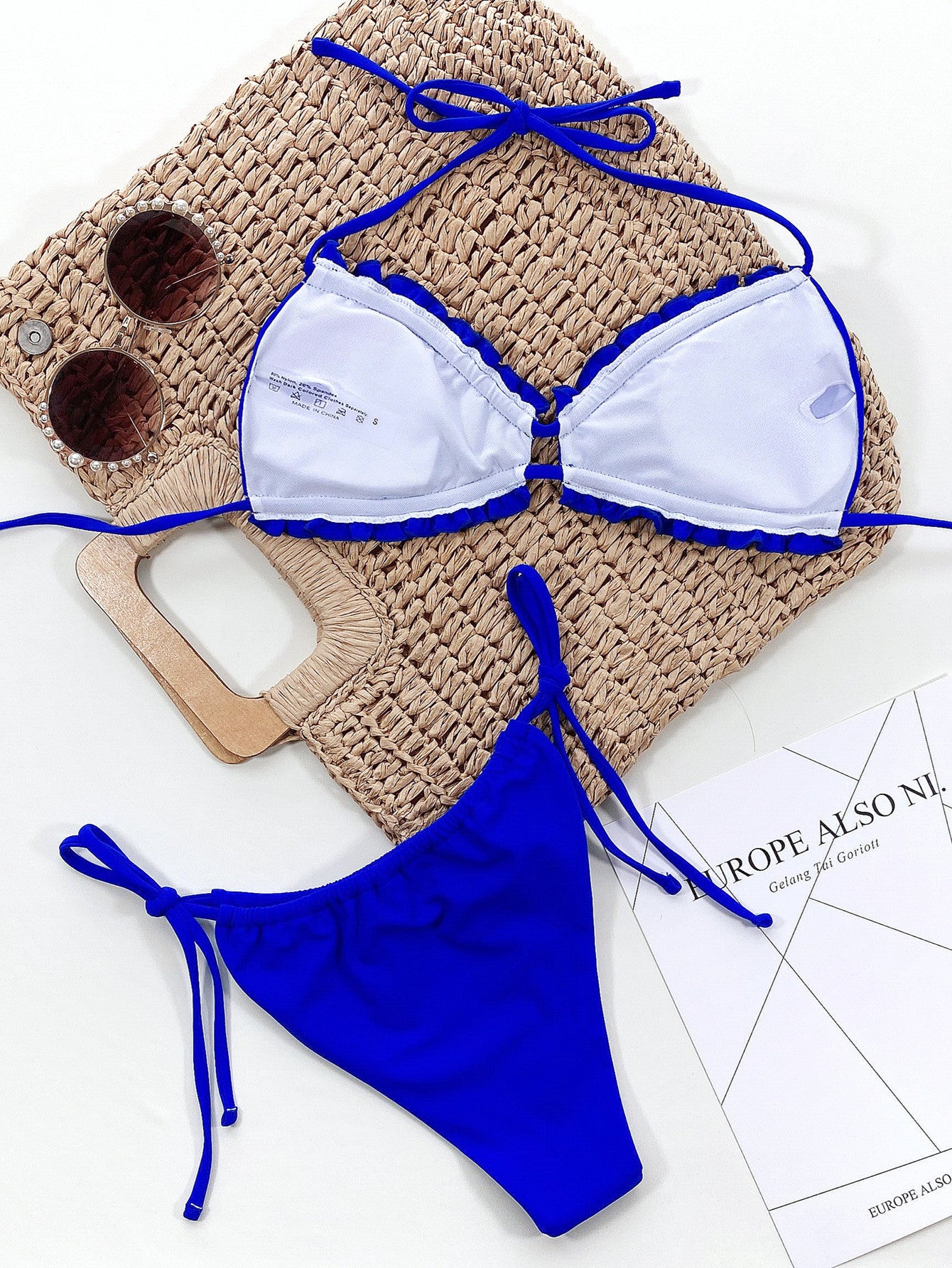 Frill Trill Halter Neck Bikini Set Trendsi Frill Trill Halter Neck Bikini Set Trendsi