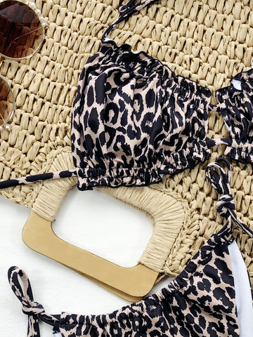 Frill Trill Halter Neck Bikini Set Trendsi Frill Trill Halter Neck Bikini Set Trendsi
