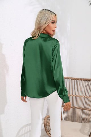 Lapel Collar Button Up Long Sleeve Shirt Trendsi Lapel Collar Button Up Long Sleeve Shirt Trendsi
