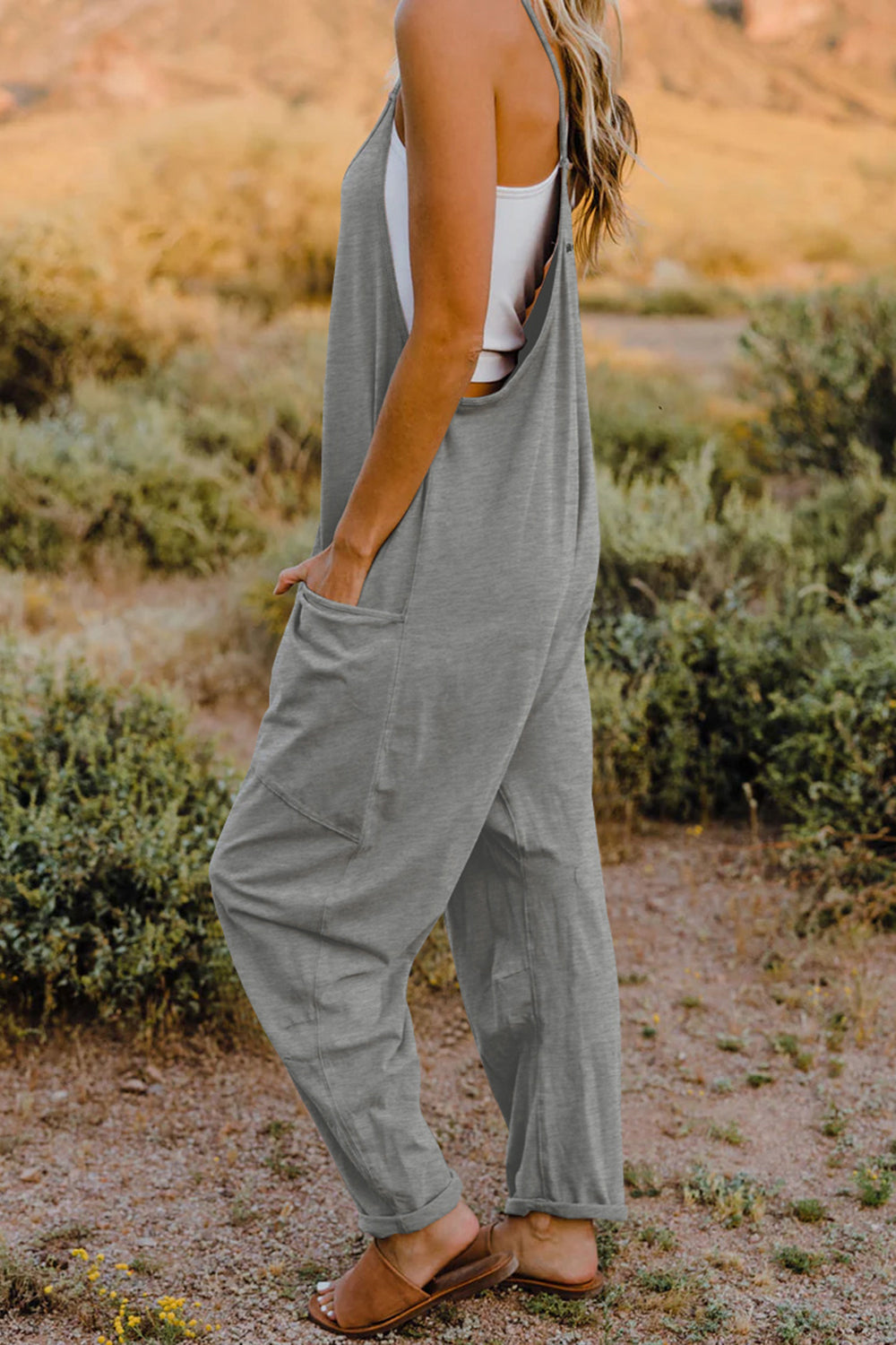 Double Take Full Size V-Neck Sleeveless Jumpsuit with Pockets Trendsi Double Take Full Size V-Neck Sleeveless Jumpsuit with Pockets Trendsi