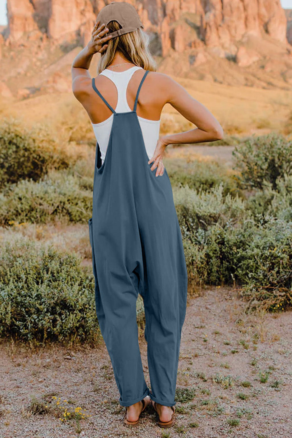 Double Take Full Size V-Neck Sleeveless Jumpsuit with Pockets Trendsi Double Take Full Size V-Neck Sleeveless Jumpsuit with Pockets Trendsi
