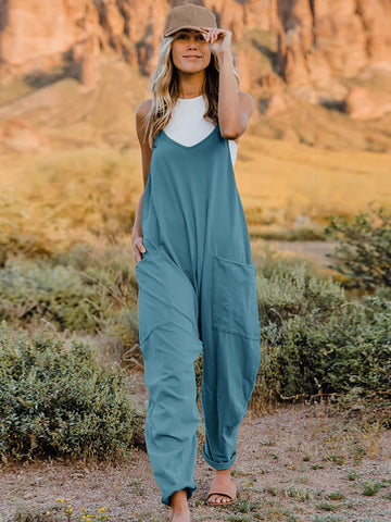 Double Take Full Size V-Neck Sleeveless Jumpsuit with Pockets Trendsi Double Take Full Size V-Neck Sleeveless Jumpsuit with Pockets Trendsi