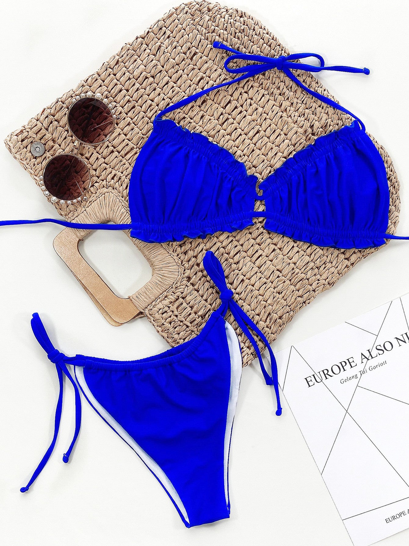 Frill Trill Halter Neck Bikini Set Trendsi Frill Trill Halter Neck Bikini Set Trendsi