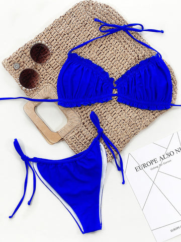 Frill Trill Halter Neck Bikini Set Trendsi Frill Trill Halter Neck Bikini Set Trendsi