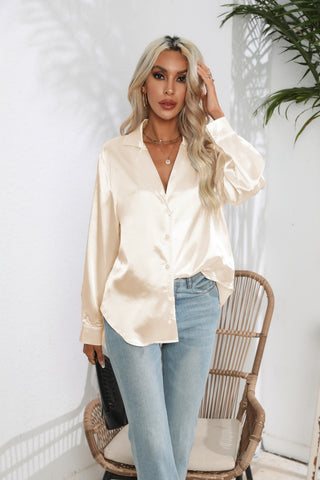 Lapel Collar Button Up Long Sleeve Shirt Trendsi Lapel Collar Button Up Long Sleeve Shirt Trendsi