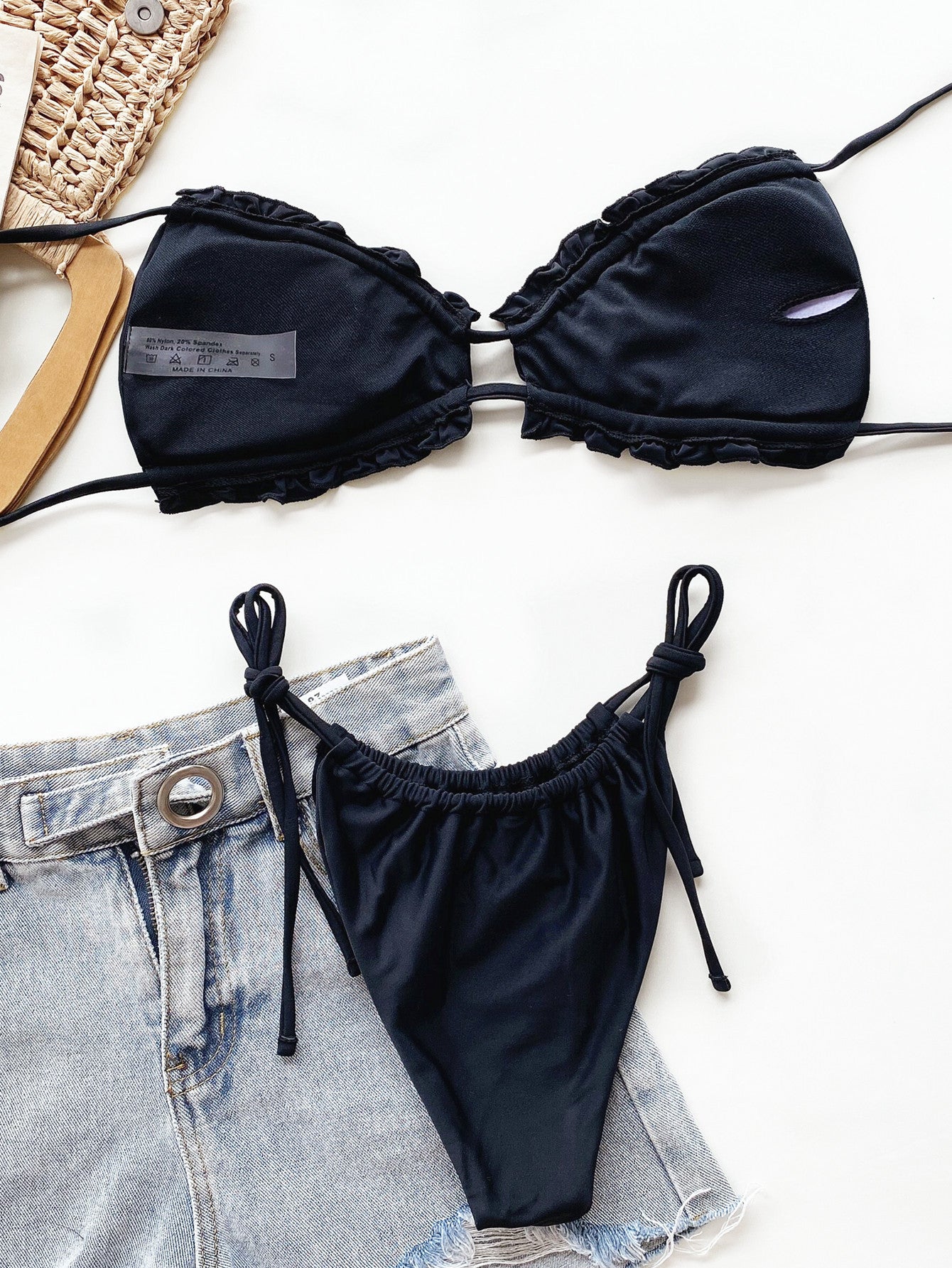 Frill Trill Halter Neck Bikini Set Trendsi Frill Trill Halter Neck Bikini Set Trendsi