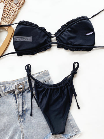 Frill Trill Halter Neck Bikini Set Trendsi Frill Trill Halter Neck Bikini Set Trendsi