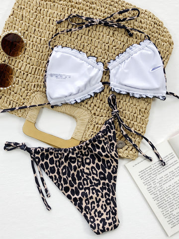 Frill Trill Halter Neck Bikini Set Trendsi Frill Trill Halter Neck Bikini Set Trendsi