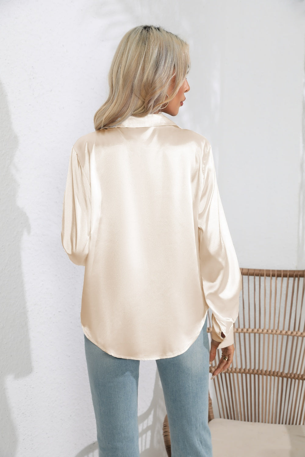 Lapel Collar Button Up Long Sleeve Shirt Trendsi Lapel Collar Button Up Long Sleeve Shirt Trendsi