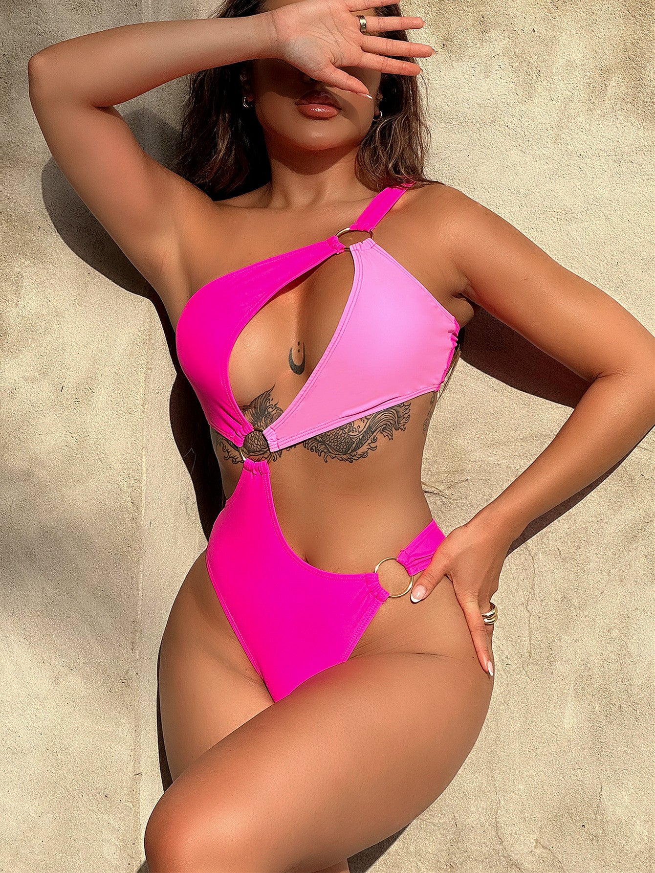 One-Shoulder Cutout Ring Detail One-Piece Swimsuit Trendsi One-Shoulder Cutout Ring Detail One-Piece Swimsuit Trendsi