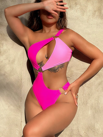 One-Shoulder Cutout Ring Detail One-Piece Swimsuit Trendsi One-Shoulder Cutout Ring Detail One-Piece Swimsuit Trendsi