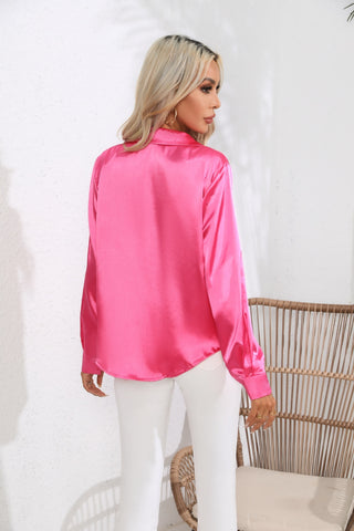 Lapel Collar Button Up Long Sleeve Shirt Trendsi Lapel Collar Button Up Long Sleeve Shirt Trendsi