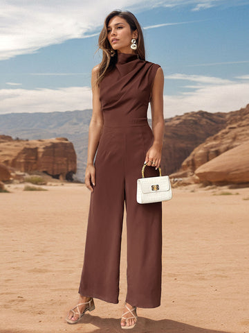 Ruched Mock Neck Sleeveless Jumpsuit Trendsi Ruched Mock Neck Sleeveless Jumpsuit Trendsi