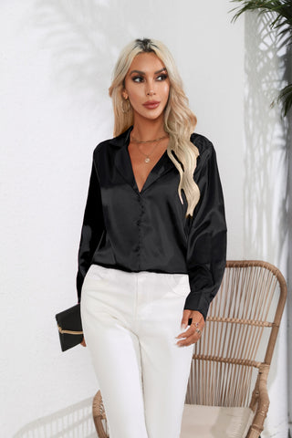 Lapel Collar Button Up Long Sleeve Shirt Trendsi Lapel Collar Button Up Long Sleeve Shirt Trendsi