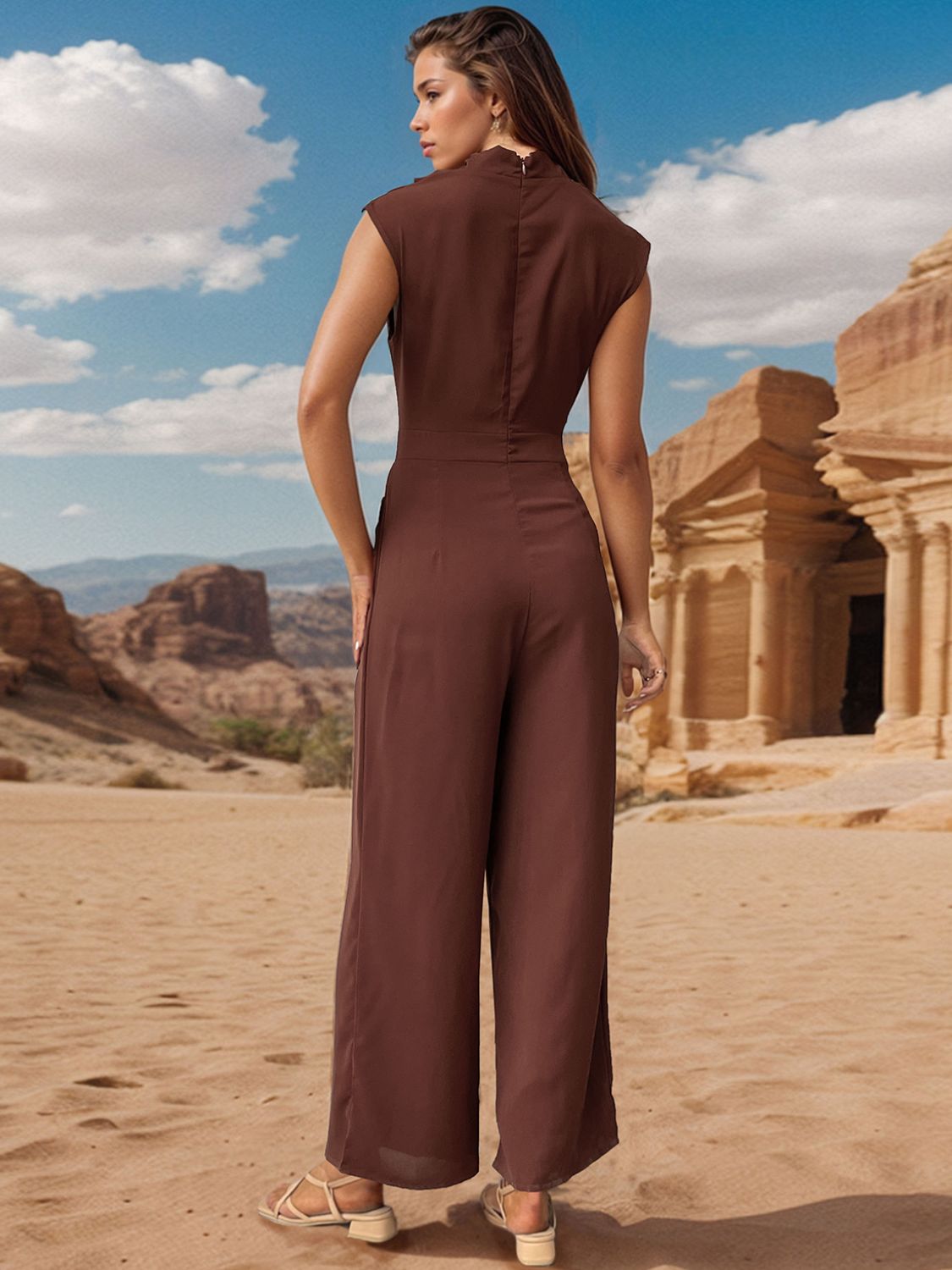 Ruched Mock Neck Sleeveless Jumpsuit Trendsi Ruched Mock Neck Sleeveless Jumpsuit Trendsi