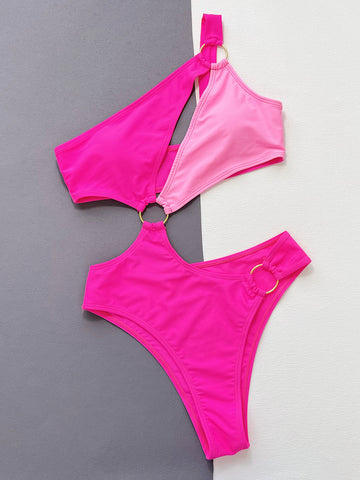 One-Shoulder Cutout Ring Detail One-Piece Swimsuit Trendsi One-Shoulder Cutout Ring Detail One-Piece Swimsuit Trendsi
