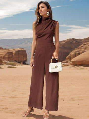 Ruched Mock Neck Sleeveless Jumpsuit Trendsi Ruched Mock Neck Sleeveless Jumpsuit Trendsi