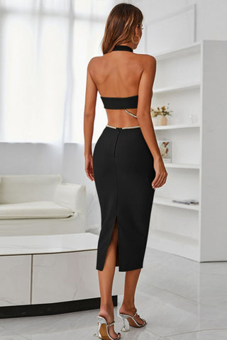 Rhinestone Halter Neck Cutout Slit Midi Dress Trendsi Rhinestone Halter Neck Cutout Slit Midi Dress Trendsi