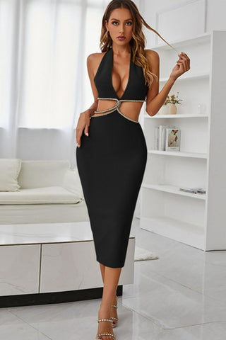 Rhinestone Halter Neck Cutout Slit Midi Dress Trendsi Rhinestone Halter Neck Cutout Slit Midi Dress Trendsi