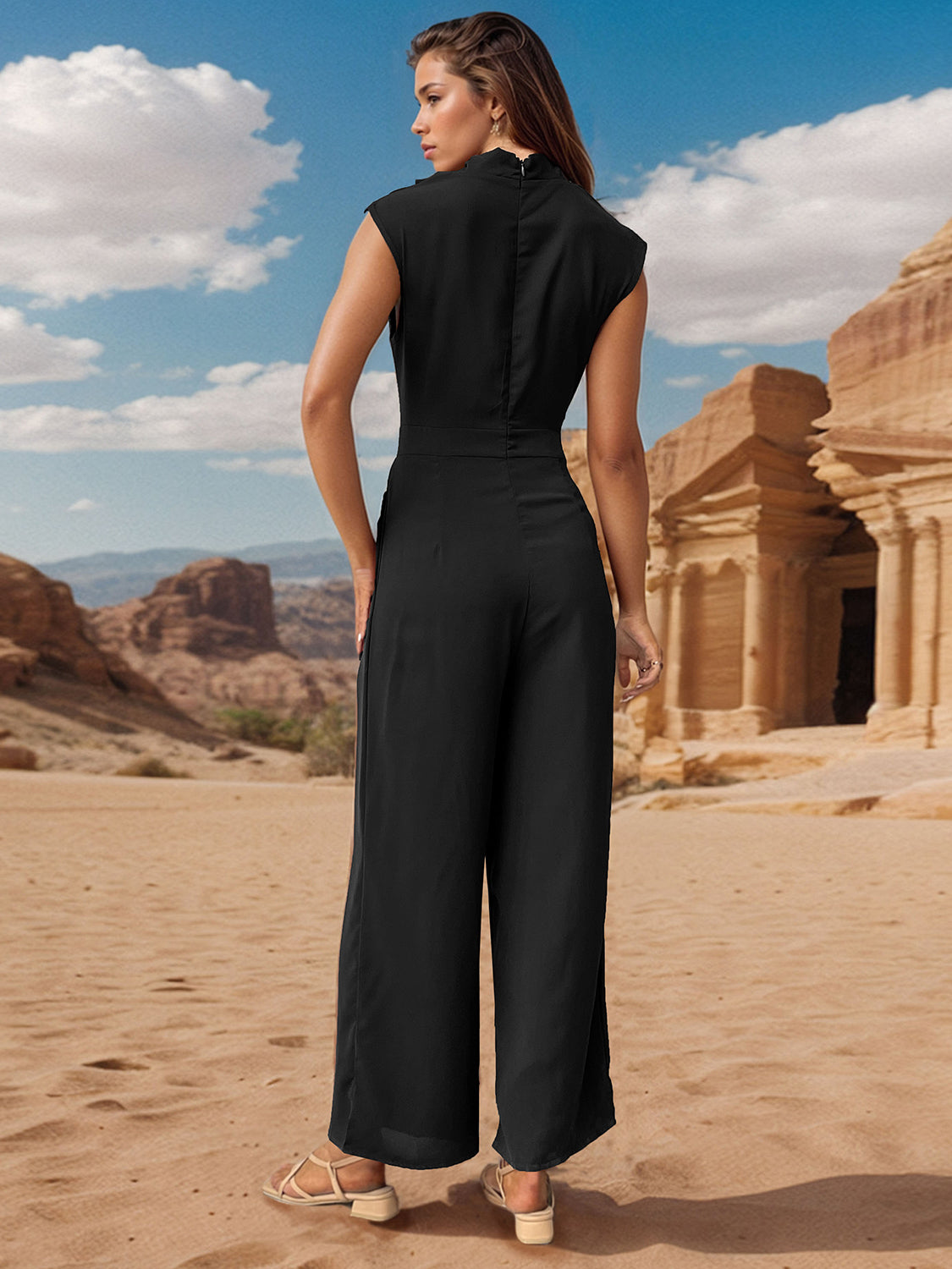 Ruched Mock Neck Sleeveless Jumpsuit Trendsi Ruched Mock Neck Sleeveless Jumpsuit Trendsi