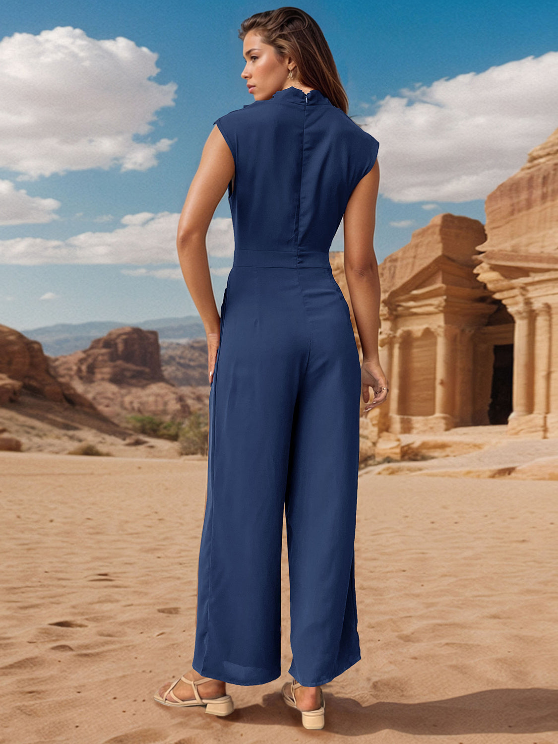 Ruched Mock Neck Sleeveless Jumpsuit Trendsi Ruched Mock Neck Sleeveless Jumpsuit Trendsi