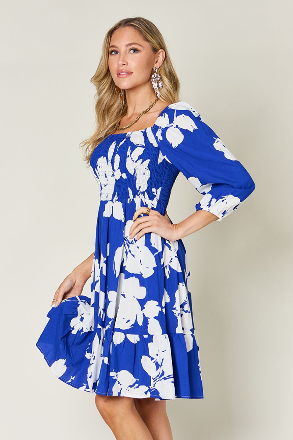 Double Take Full Size Floral Ruffle Hem Smocked Dress Trendsi Double Take Full Size Floral Ruffle Hem Smocked Dress Trendsi