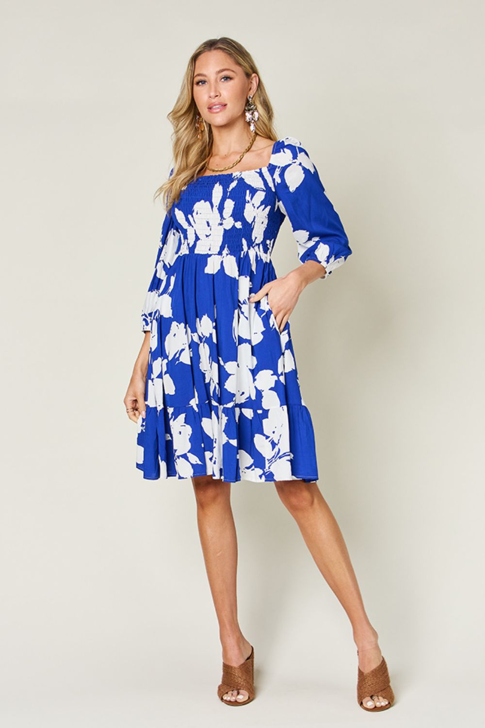 Double Take Full Size Floral Ruffle Hem Smocked Dress Trendsi Double Take Full Size Floral Ruffle Hem Smocked Dress Trendsi