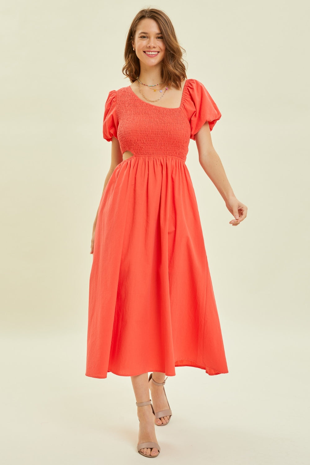 HEYSON Smocked Cutout Midi Dress Trendsi HEYSON Smocked Cutout Midi Dress Trendsi