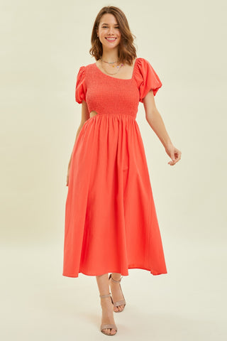 HEYSON Smocked Cutout Midi Dress Trendsi HEYSON Smocked Cutout Midi Dress Trendsi
