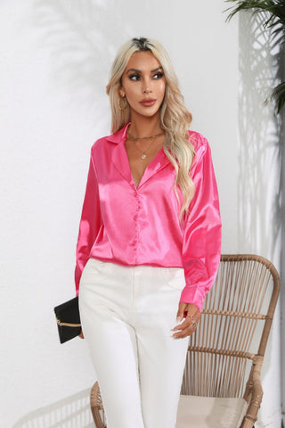 Lapel Collar Button Up Long Sleeve Shirt Trendsi Lapel Collar Button Up Long Sleeve Shirt Trendsi