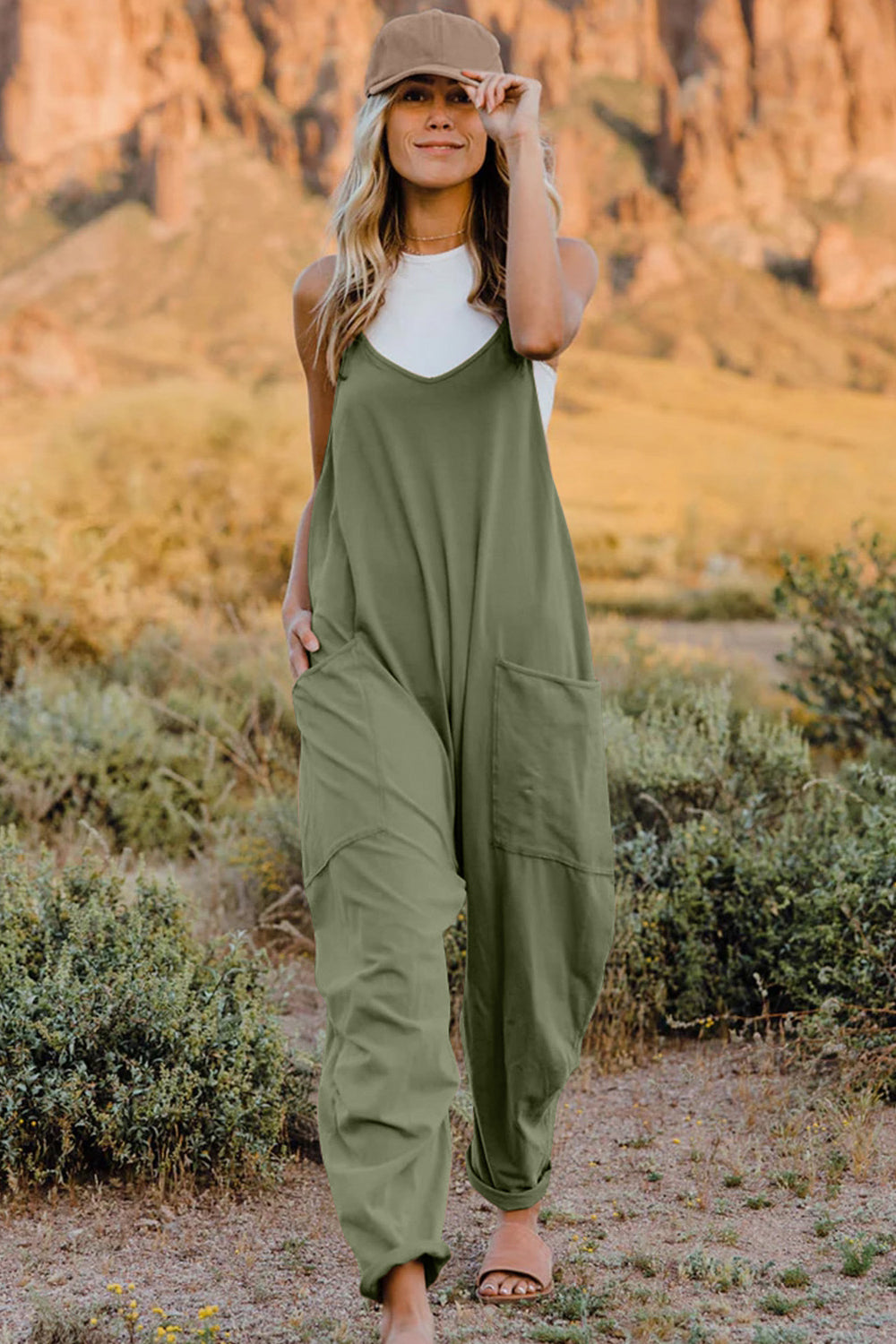 Double Take Full Size V-Neck Sleeveless Jumpsuit with Pockets Trendsi Double Take Full Size V-Neck Sleeveless Jumpsuit with Pockets Trendsi