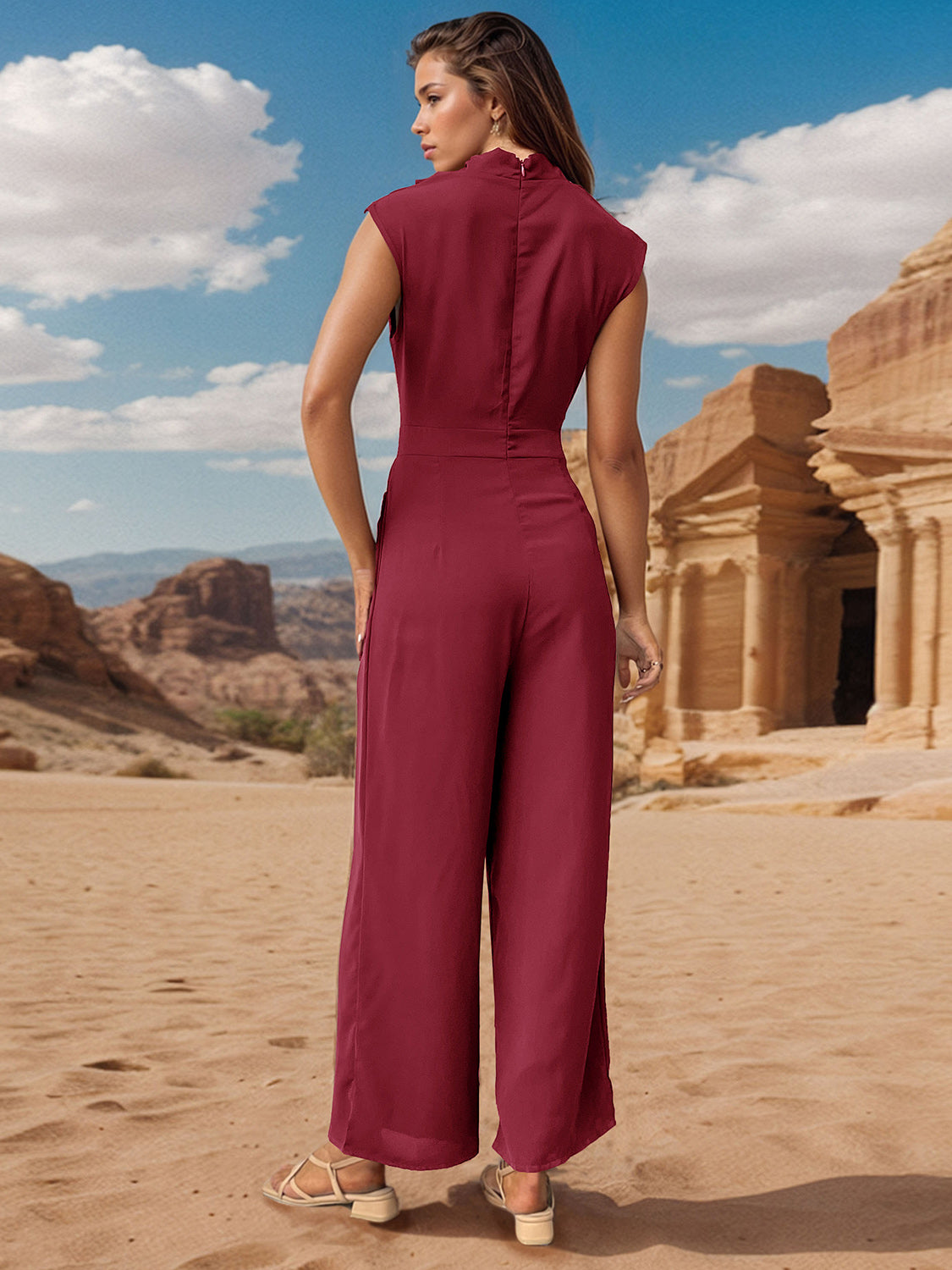 Ruched Mock Neck Sleeveless Jumpsuit Trendsi Ruched Mock Neck Sleeveless Jumpsuit Trendsi