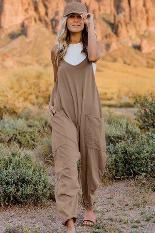 Double Take Full Size V-Neck Sleeveless Jumpsuit with Pockets Trendsi Double Take Full Size V-Neck Sleeveless Jumpsuit with Pockets Trendsi
