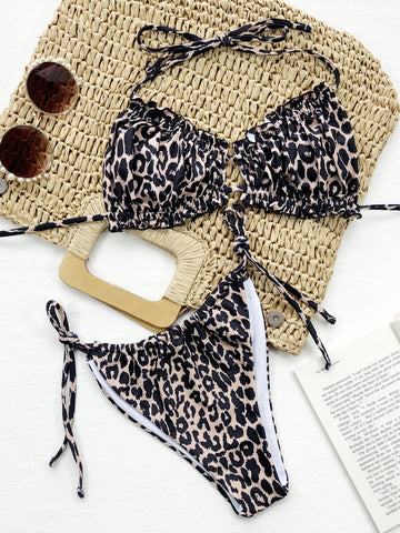 Frill Trill Halter Neck Bikini Set Trendsi Frill Trill Halter Neck Bikini Set Trendsi