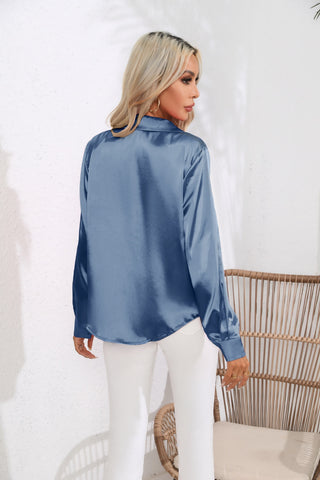 Lapel Collar Button Up Long Sleeve Shirt Trendsi Lapel Collar Button Up Long Sleeve Shirt Trendsi