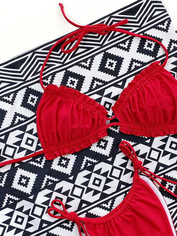 Frill Trill Halter Neck Bikini Set Trendsi Frill Trill Halter Neck Bikini Set Trendsi