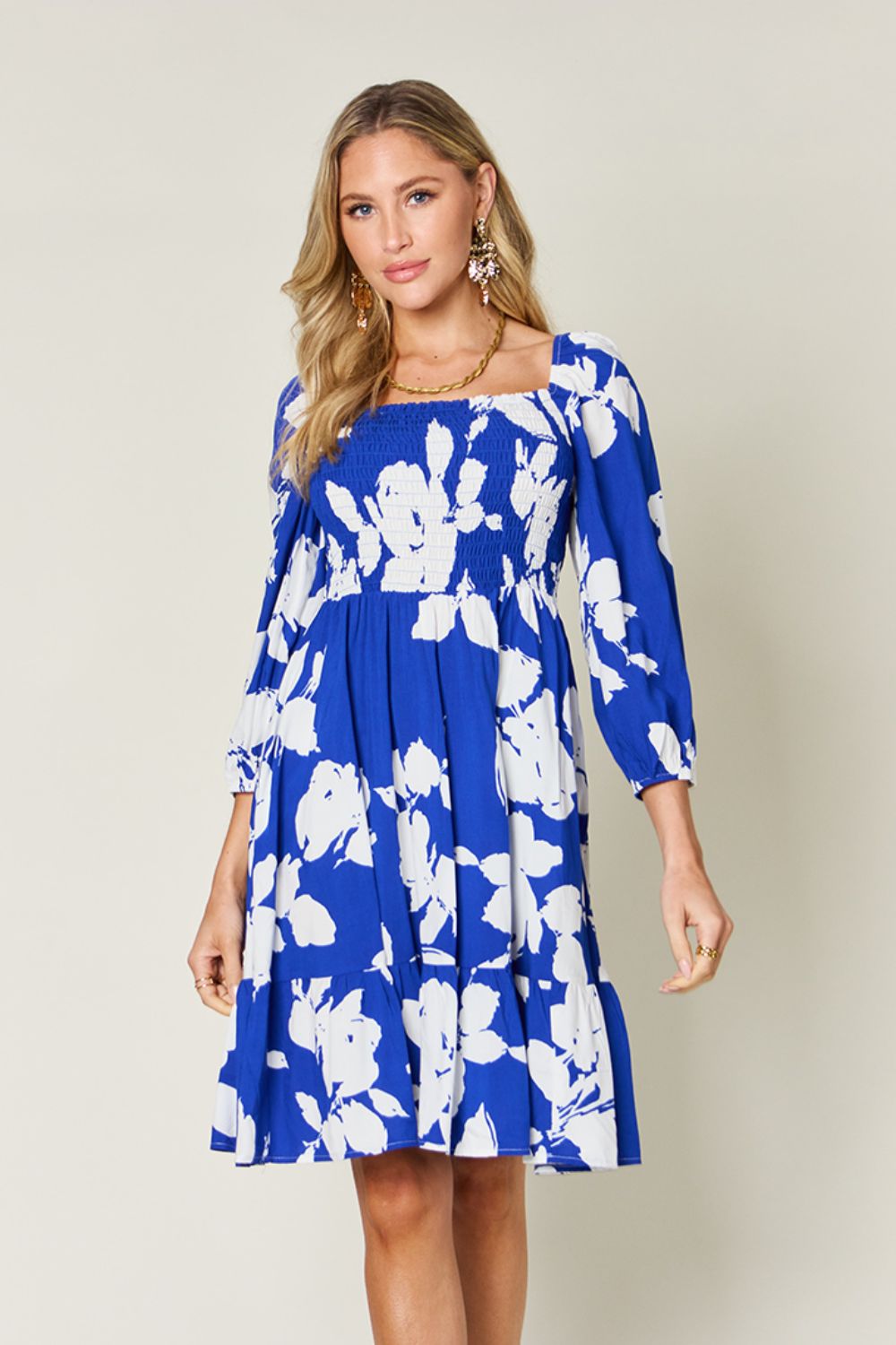 Double Take Full Size Floral Ruffle Hem Smocked Dress Trendsi Double Take Full Size Floral Ruffle Hem Smocked Dress Trendsi