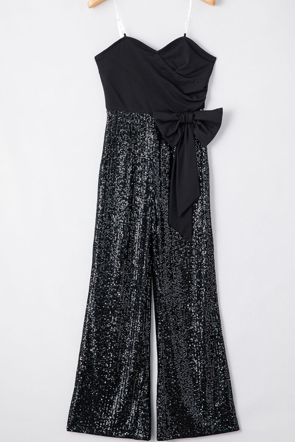 Bow Sequin Wide Leg Jumpsuit Trendsi Bow Sequin Wide Leg Jumpsuit Trendsi