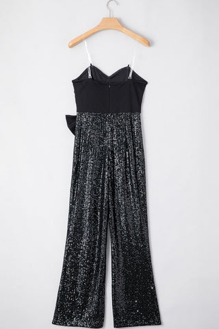 Bow Sequin Wide Leg Jumpsuit Trendsi Bow Sequin Wide Leg Jumpsuit Trendsi