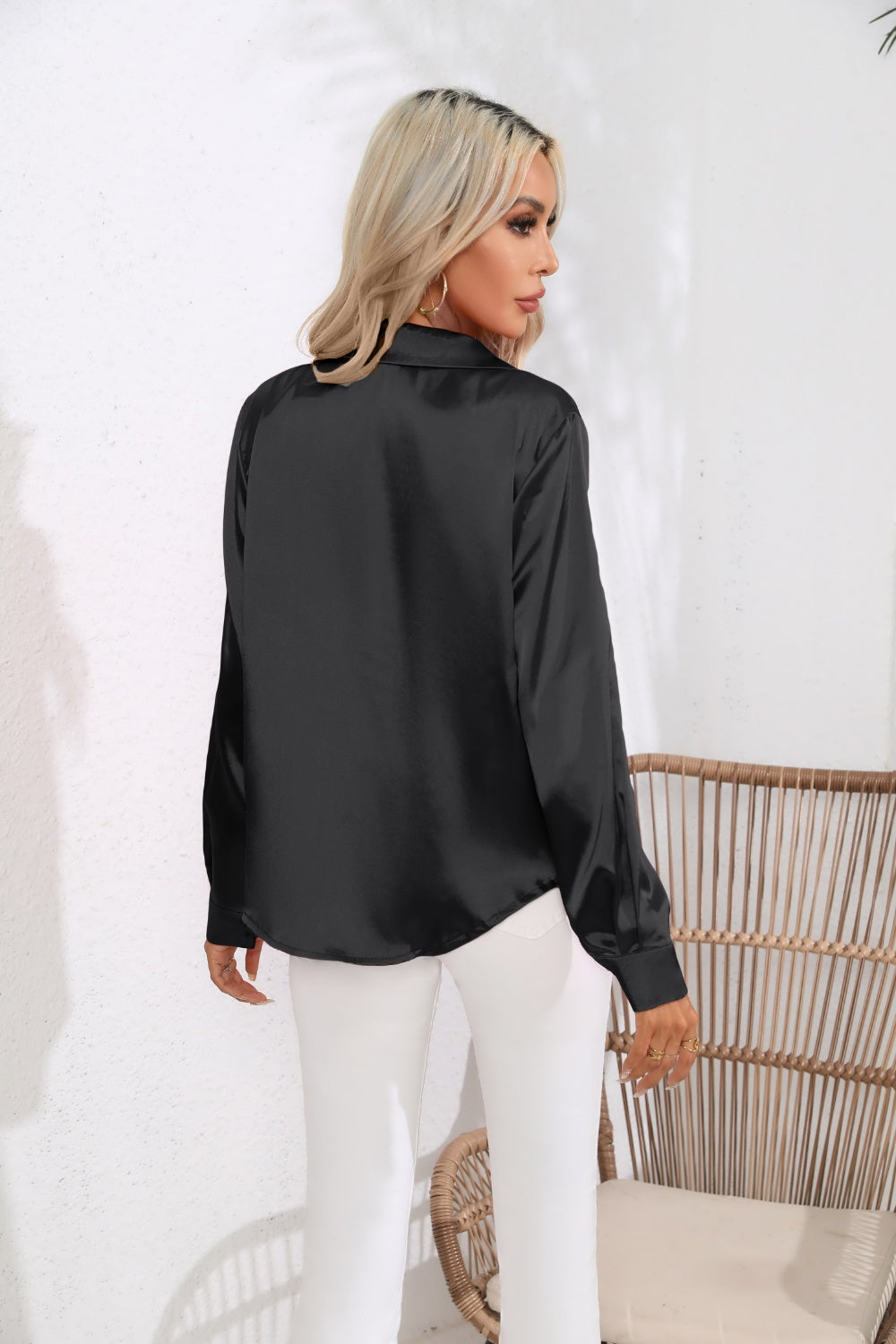 Lapel Collar Button Up Long Sleeve Shirt Trendsi Lapel Collar Button Up Long Sleeve Shirt Trendsi