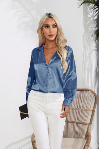 Lapel Collar Button Up Long Sleeve Shirt Trendsi Lapel Collar Button Up Long Sleeve Shirt Trendsi