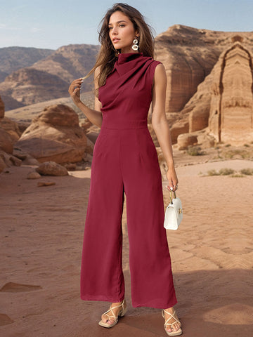 Ruched Mock Neck Sleeveless Jumpsuit Trendsi Ruched Mock Neck Sleeveless Jumpsuit Trendsi