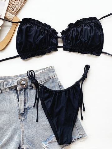 Frill Trill Halter Neck Bikini Set Trendsi Frill Trill Halter Neck Bikini Set Trendsi