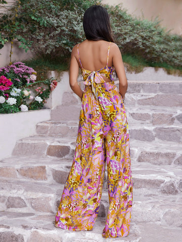 Cutout Printed Spaghetti Strap Jumpsuit Trendsi Cutout Printed Spaghetti Strap Jumpsuit Trendsi
