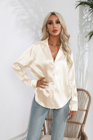 Lapel Collar Button Up Long Sleeve Shirt Trendsi Lapel Collar Button Up Long Sleeve Shirt Trendsi