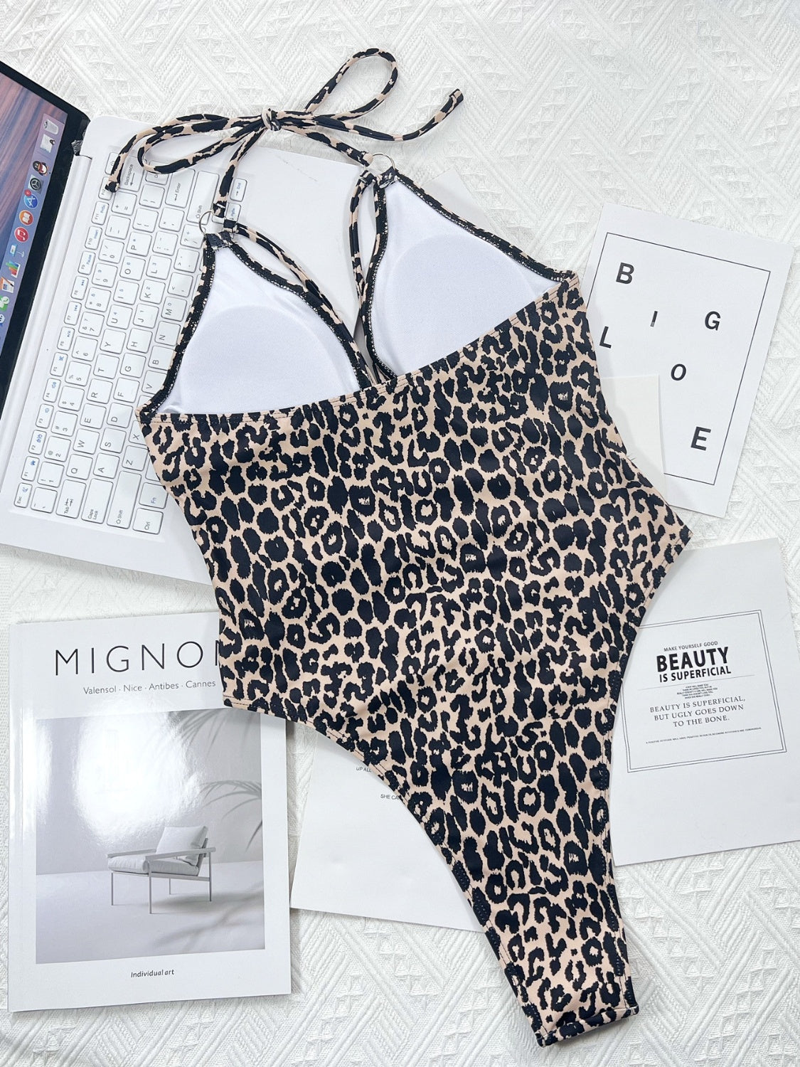 Leopard Cutout Halter Neck One-Piece Swimwear Trendsi Leopard Cutout Halter Neck One-Piece Swimwear Trendsi