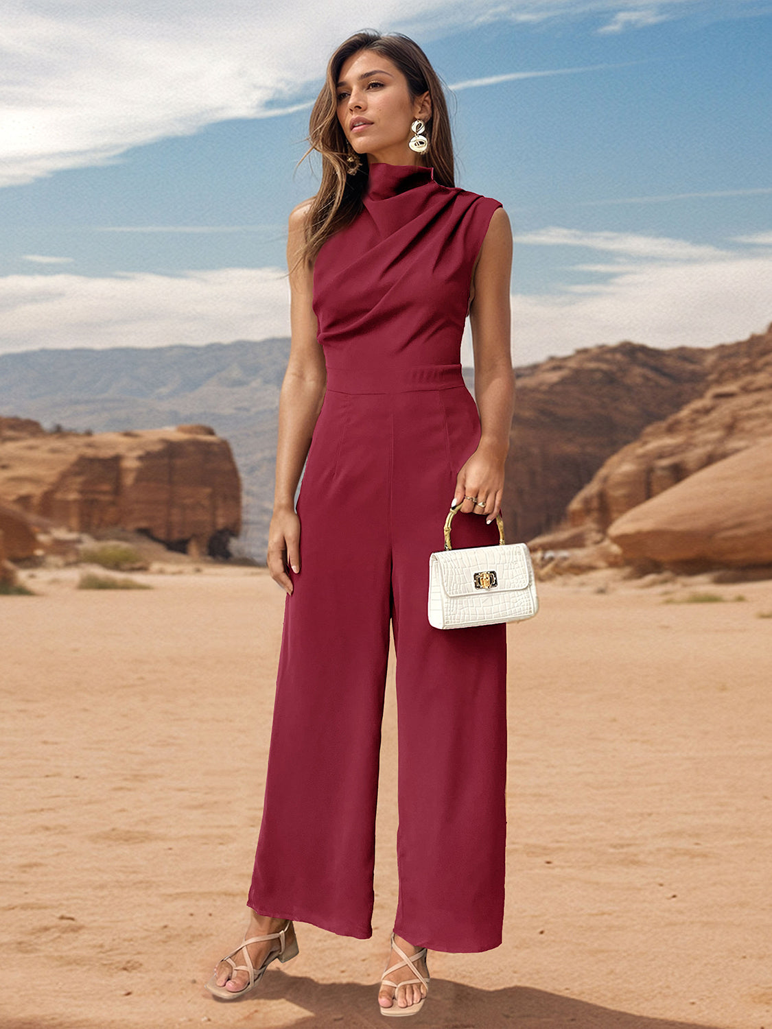 Ruched Mock Neck Sleeveless Jumpsuit Trendsi Ruched Mock Neck Sleeveless Jumpsuit Trendsi