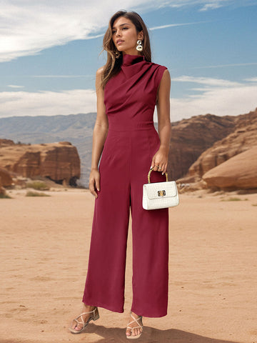 Ruched Mock Neck Sleeveless Jumpsuit Trendsi Ruched Mock Neck Sleeveless Jumpsuit Trendsi